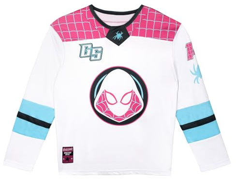 Marvel Spider-Man Womens Mesh Hockey Jersey Long Sleeve T-Shirt White/Purple/Blue Ghost Spider X-Small
