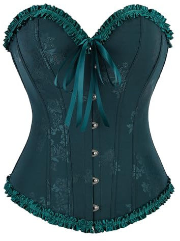 Generisch Corsé para mujer, medieval, boned corsé de pecho completo, lencería, cuello en V, sexy, cómodo, corsé para bailar, elegante, corpiño, fiesta, suave, corsé ligero, Verde oscuro., M