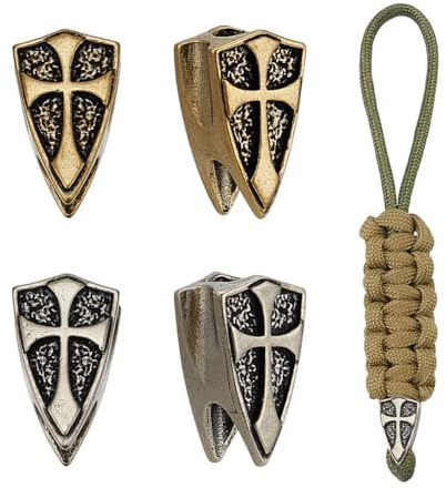 NBEADS 4 Stück 2 Farben Paracord Armbandperlen, Schild Mit Kreuz Europäische Messing Abstandshalter Mit Großem Loch Für Schmuck EDC Anhänger Fallschirmleinenwerkzeug