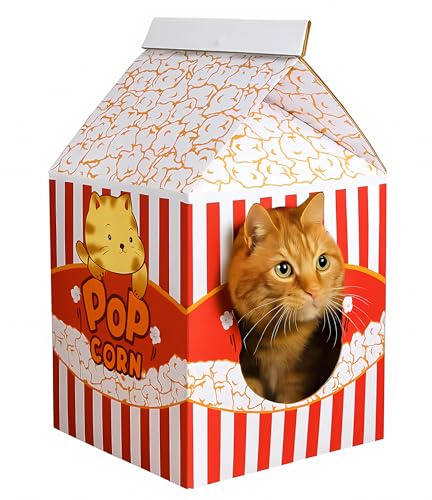 DECCART Katzen | Katzenhaus aus Karton mit Kratzpappe Popcorn Katzenhöhle für drinnen nachhaltiges Kratzhaus als Schlafplatz Spielhaus und