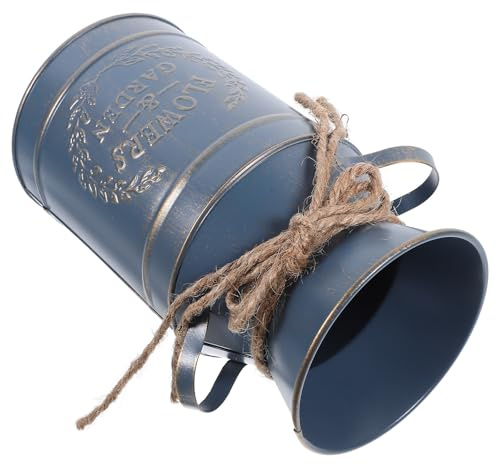 UKCOCO Vintage Blue Galvanized Metal Milk Jug Vase with Handles, Rustic Farmhouse Bucket Planter for Floral Arrangements and Dried Flowers Home Décor