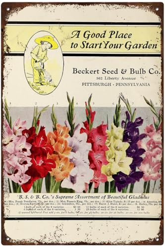Vintage Metal Tin Sign Beckert Seed and Bulb Co Gladiolus Flower Floral Nature Plants Kitchen Garden Home Horticulture Wall Decor 12x16 Inch