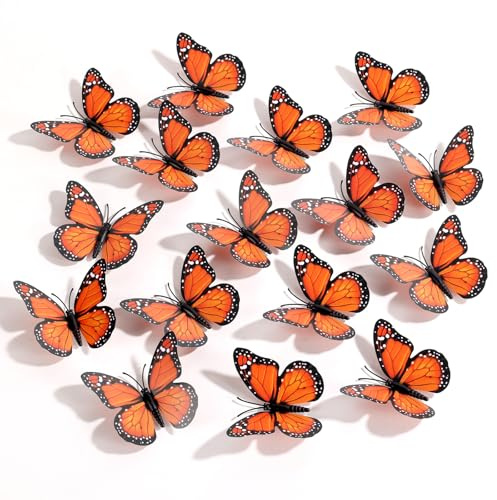 NQEUEPN 50 Piezas Imanes de Mariposa Monarca, Artificial Mariposas de Decoración 3D Calcomanía para Manualidades Pared Hogar Decoración Arte Refrigerador Halloween Cumpleaños Fiesta (Naranja)