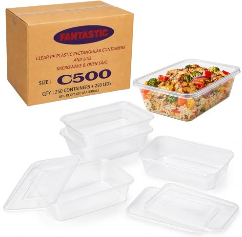50 Pack 500ml Clear Plastic Food Containers with Lids Microwave Safe | Freezer suitable and reusable, stackable tubs for meal prep, takeaway, catering, cafes, restaurants and home kitchens
