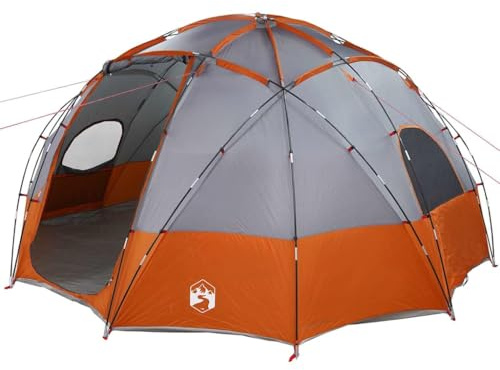 QJBSAVVA Tenda a cupola per 12 persone, 475 x 475 x 235 cm, in taffetà con 2 porte e porta elettronica, moderna tenda a cupola per gite in famiglia ed eventi in giardino, grigio e arancione