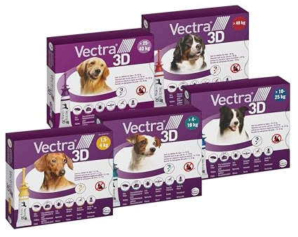 VECTRA 3D Pesticide for Dogs, 3 Pipettes for Flea, Ticks and Mosquito Repellent for Dogs 4/10 kg Protects Against Fleas, Ticks, Phlebotomes and Flies
