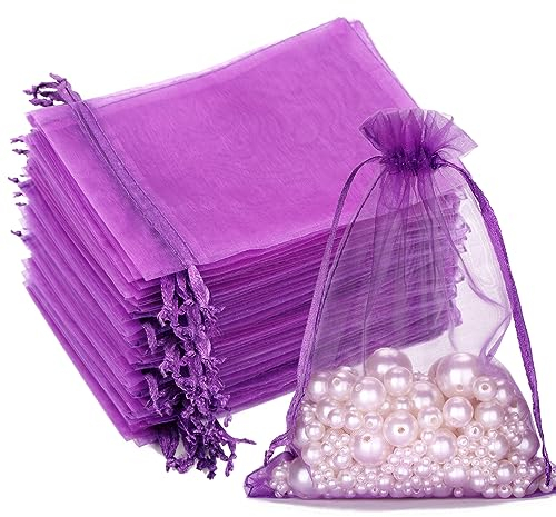 G2PLUS 100 Stück Lila Organzasäckchen, 13x18 CM Groß Geschenk Organzabeutel, Hochzeit Organza-Beutelchen mit Kordelzug Sie als Hochzeit Bonbonsbeutel, Schmuckbeutel, Geschenkbeutel