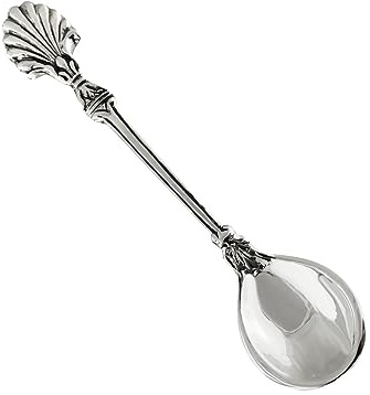 FashionJunkie4Life PR385 - Cuchara de sal o mostaza con mango de concha de plata de ley