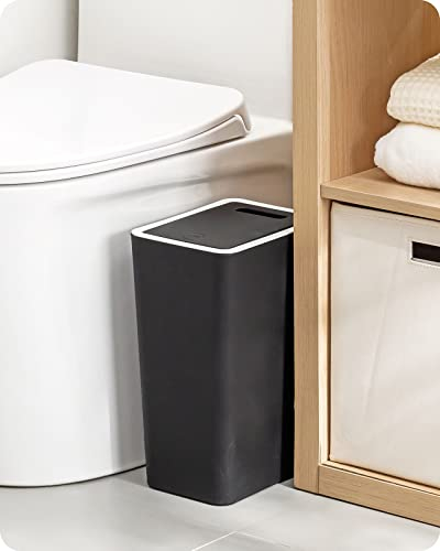 Push Bin with Lid, Plastic Trash Can Dustbin Push Kitchen Bucket Black Rubbish Bin with Push Top Lid for Kitchen Bathroom Bedroom Living Room Office 8L(Black)