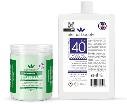 Hair Bleach Kit – White Bleach Powder 80g + Cream Peroxide 12% 40 Volume 250ml – Professional Hair Lightening, Highlighting & Hair Coloring Kit for Salon & Home Use by ETERNAL BEAUTY