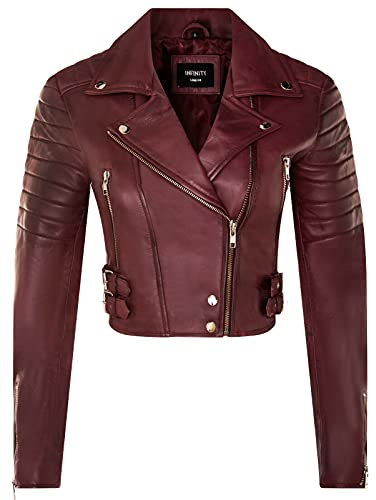 Infinity Leather Giacca Corta Bordeaux da Donna in VERA PELLE da Motociclista Chic Gotica XL