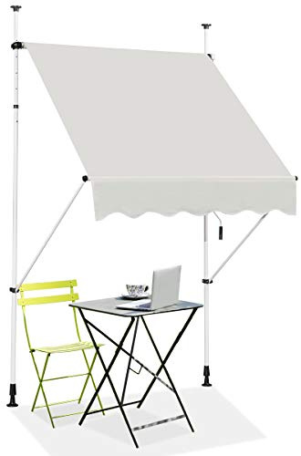 RELAX4LIFE Klemmmarkise 150 cm breit, Markise Balkon ohne Bohren, Höhenverstellbare Balkonmarkise mit Handkurbel, Sonnenschutz für Terrasse Balkon Veranda (150x175cm, Beige)