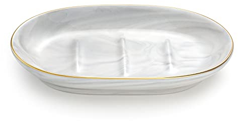 Luxspire Seifenschale Keramik, Anti-Rutsch Seifenschale Marmor, Waschbecken, Seifenhalter, Seifenteller für Badezimmer, Dusche und Küche, Marmorweiß