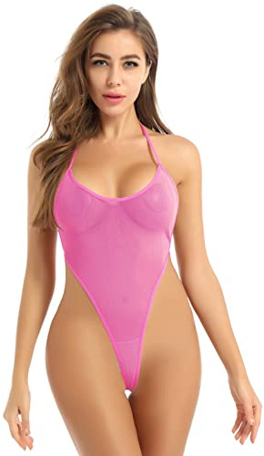 Oyolan Sexig stringbody dam spets mikrobikini stringtrosa rygglös erotiska underkläder body V-ringning djup urringning monokini baddräkt, One size