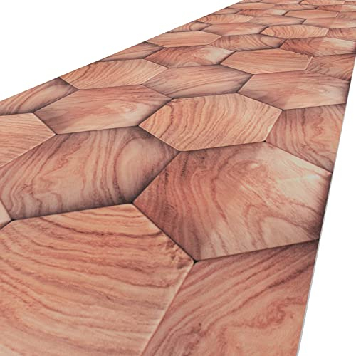 ANRO Küchenläufer Läufer Küchenteppich Flur Teppichläufer Polyester Abwaschbar Teppich Holzoptik Geometrie Beige 500x51cm