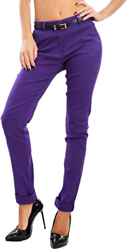 Toocool - Pantaloni Donna Classici Eleganti Tasche Vita Bassa Cintura AS-28251 [S,Viola Scuro]