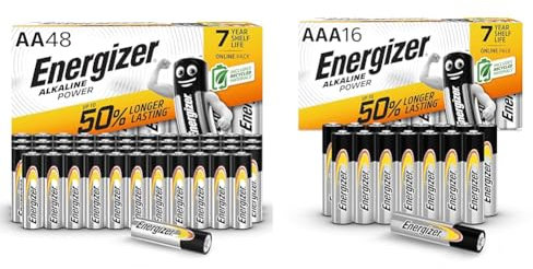 Energizer AA Batteries, Alkaline Power, 48 Pack, Double A Battery Pack - Amazon Exclusive & AAA Batteries, Alkaline Power, 16 Pack, Triple A Battery Pack - Amazon Exclusive