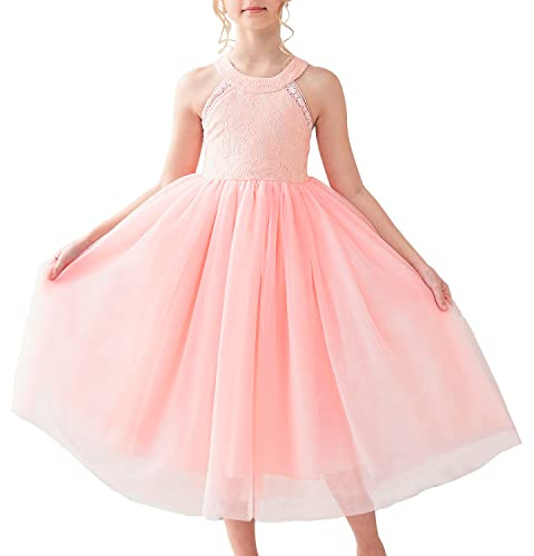 Vestido para niña Rosa Flor Encaje Cabestro Princesa Boda Dama de Honor Tul 10 años