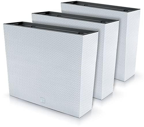 Lot de 3 pots à fleurs rectangulaires Rato Case T en plastique 58 x 18 x 49,8 cm pour intérieur extérieur blanc volume 44 litres design moderne