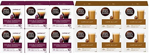 Nescafé Dolce Gusto Double Espresso - Café - 96 Capsules (Lot de 6 boîtes). & Café au Lait - Café - 96 Capsules (Pack de 6 boîtes x 16)