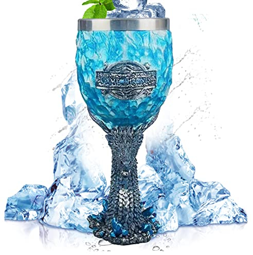 Game of Thrones Goblet, Stark & Tully & Targaryen & Lannister & Baratheon Stainless Steel Resin 3D Coffee & Beer Mug Drinkware Mug (Blue Dragon)