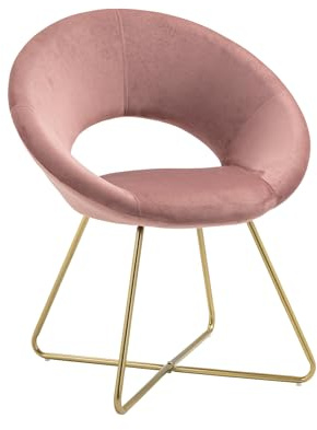 IlGruppone Poltrona Tonda Camera da Letto in Velluto Design Moderno, Sedia Imbottita Circolare con Gambe in Metallo Placcato Oro - Poltroncina per Salotto con Seduta Morbida Grace (Rosa Antico)