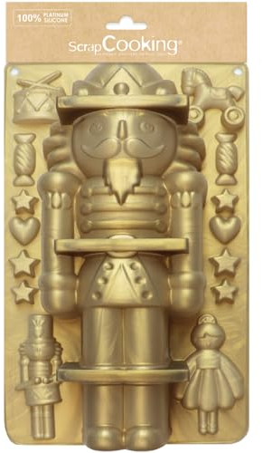 ScrapCooking - Moule en Silicone Casse-Noisette - Moule à Gâteau, Bûche & Biscuits de Noël - Ustensile Souple Pâtisserie - Apte Four & Congélateur - Bonhomme Nutcracker - Doré - 2999