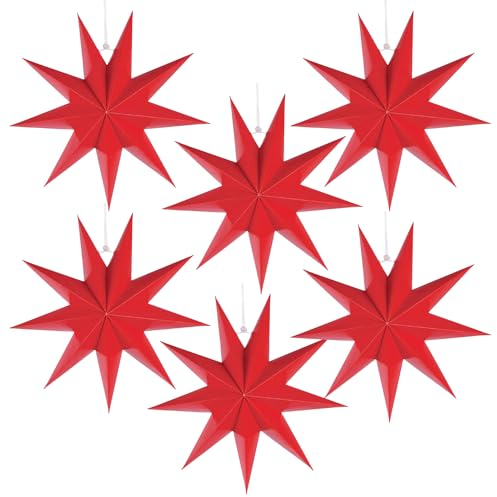 ZIOYA 6 Pièces Étoiles en Papier de Noël Étoiles Pliantes Poinsettia Décoration Neuneck Décoration de Noël Étoile en Papier pour Sapin de Noël Décoration de Mariage 30 cm (Rouge)