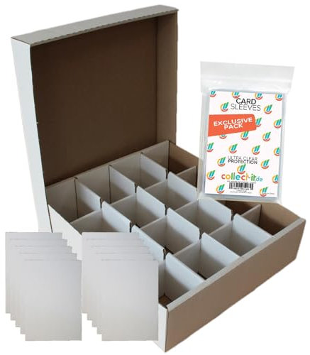 Collect-it.de Riesen Deck-Box - Aufbewahrung + 10 Kartentrenner (weiß) 16 Fächer für TCGs (kompatibel mit Magic/Pokemon/Yugioh/Match Attax Karten) + 40 Exklusive Collect-it.de Hüllen
