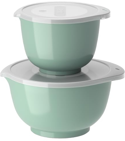 Rosti Margrethe Schüssel Set, Rührschüssel Set, 4-Teilig mit 2 Rührschüsseln und 2 Deckel, Teigschüssel aus Recycelbarem Kunststoff, 1,5 Liter und 3 Liter, Nordic Green (Grün)