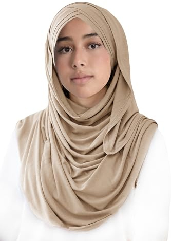 Lina & Lily Hijab à Enfiler Croisé en Jersey Modal pour Femme Musulmane (Beige)