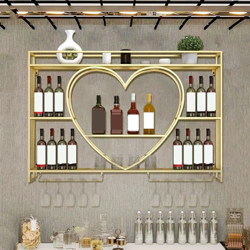 XNKLPY Bouteille Murale Métallique Étagère à Vin Étagères Polyvalentes en Armoire Vitrine pour Bar Casier à Vin en Fer pour Cave Porte-Bouteille Murale Industriels pour Cave à Vin(Size:140,Color:Or)