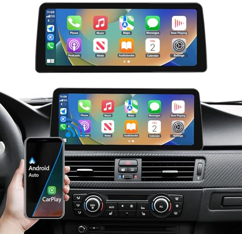 Road Top Autoradio 12,3 Ultra-Fin Écran CarPlay pour BMW Série 3 avec CIC | pour BMW Série 3 E90/E91/E92/E93 (2008-2013), HD Écran Tactile Linux, CarPlay sans Fil, Android Auto, MirrorLink