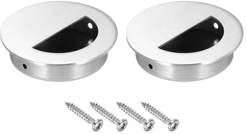 PATIKIL Recessed Door Handles 60mm/2.36 Dia, 2 Pack Round Hidden Concealed Door Pulls 304 Stainless Steel Flush Finger Pull Handle with Screws for Sliding Door Cabinets Drawers, Silver