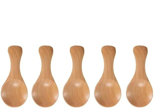 1-10 mini cucharas de madera para cocina, especias y condimentos, cucharillas de café y azúcar, cucharas de madera de mango corto para niños, vajilla para el hogar, 5 unidades, madera natural