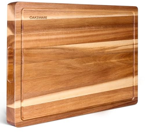 OAKSWARE Cutting Boards, 30 x 22 Inch Extra Large Acacia Wooden Cutting Board for Kitchen, Edge Grain Wood Chopping Board with Juice Groove and Handles, Pre-Oiled Carving Tray for Meat & Cheese