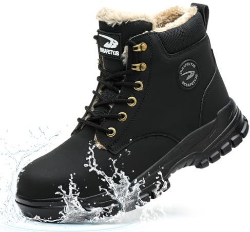 NACKINg Chaussures de Sécurité Hiver Hommes Femmes Chaussures de Travail Embout Acier Protection Bottes de Sécurité Antidérapantes Imperméables Doublées Chaudes, Noir, EU 43