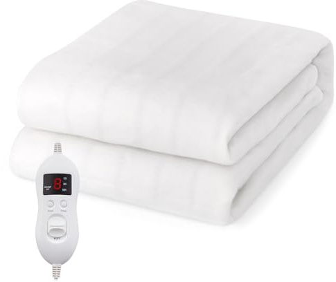 HOMFME Electric Heated Blanket, Heated Throw Bed Warmer with Single/Dual Control, 8 Heat Settings and Overheat Protection, Machine Washable Heated Fitted Mattress Underblanket (Single-190x90cm)