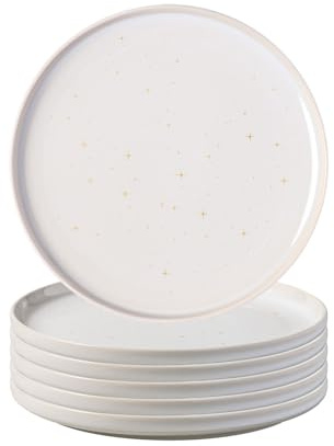 like. by Villeroy & Boch Winter Glow Frühstücksteller 6er Set, 21 cm, Weihnachtlicher Teller mit Effektglasur und Sternchen-Dekor, Premium Porzellan, Beige