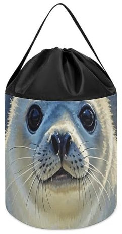 Harfe Seal Malerei Spielzeug Aufbewahrungskorb Wiederverwendbare Kordelzug Spielzeug Eimer Taschen Spielzeug Korb Runde Spielzeug Kleidung Aufbewahrungskorb für Spielzimmer