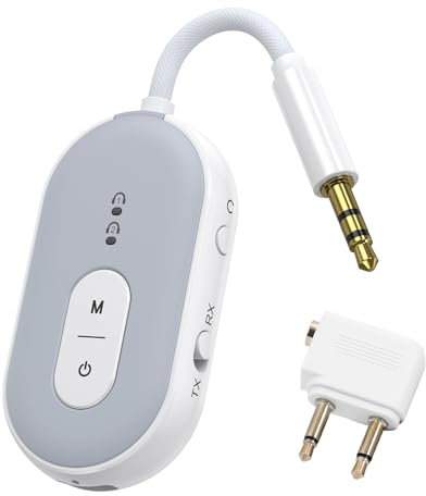 ORIA Bluetooth 5.3 Airplane Adapter, 3.5mm Bluetooth Transmitter Receiver with aptX-Low Latency, Dual Connection, Wireless Headphone Adapter for HiFi, TV, Speakers, Plane