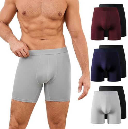 PUTUO Boxers Homme Longs en Bambou: Lot de 6 sous-Vêtements Ultra-Doux Confortables sans Étiquette avec Poche 3D - Idéal pour Peaux Sensibles Sport Travail et Usage Quotidien,Multicolored