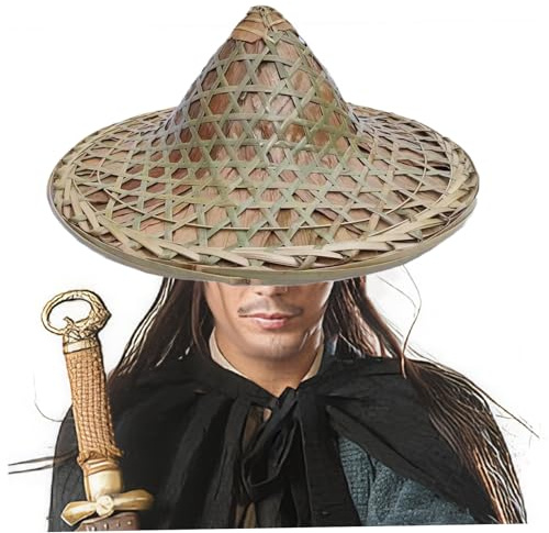 Pesoncarl bambuhatt 35,5 cm bred kant traditionell kinesisk hatt naturlig rustik asiatisk för bonde, fiskare cosplay för samuraaj, svärdman, scen