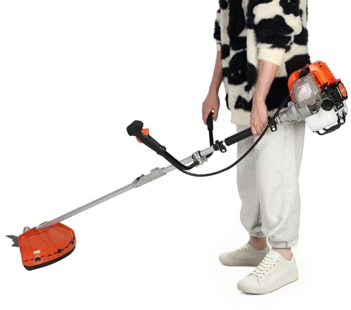 balurukt 52cc Long Reach Multi Functional Garden Tool,Strimmer, Brush Cutter, Extendable Hedge Trimmer, Pruner Chainsaw,Powerful Gas String Trimmer with Extension Pole for Garden Red Orange