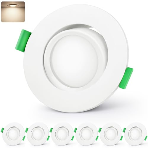 GeyouLux LED Einbaustrahler 230V IP44, 5W 600LM Deckenspots, 45° Schwenkbar Einbauleuchten 68-80mm, 4000K Neutralweiß Ultra Flach Einbauspots für Badezimmer Küche Rund Weiß LED Spots 6er Set