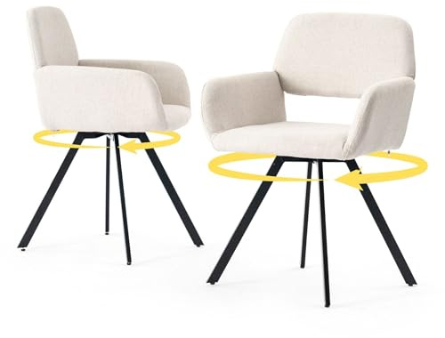 Set of 2 Beige Arm Chairs, Contemporary Design, Polyester Fabric with Sturdy Metal Legs, Home Office, Ergonomic and Space-Saving for Modern Living