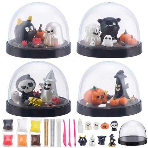 WEBEEDY 4 DIY Halloween Schneekugel Bastelset Gestalte Deine Eigene Wasser Globus Mit 11 Stilen Kürbis Geist Hexen Halloween Figuren Und Komplette Werkzeuge Für Erwachsene Anfänger