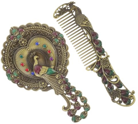 Ipetboom Vintage Handspiegel Mit Griff Kleiner Filigraner Kosmetikspiegel Tragbar Für Reisen Metallspiegel Geeignet Für Mädchen Und Frauen Heim Und Outdoorgebrauch