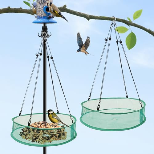 TNTGMG 2 comederos colgantes para pájaros, plataforma con cuerda ajustable de 50 – 95 cm y agujero, 10 cm de profundidad, para comederos de colibríes, comederos de abejas