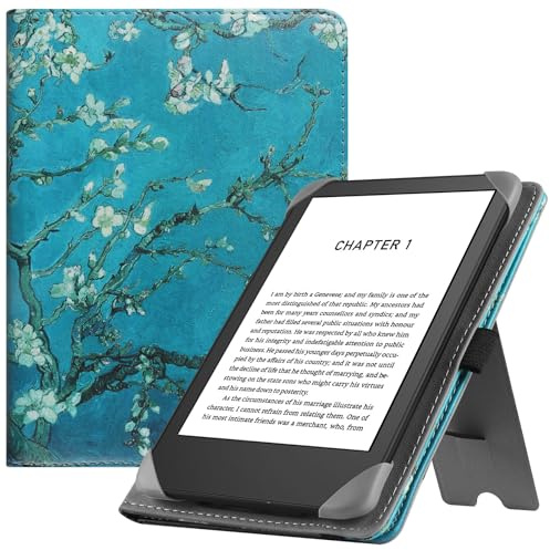 HGWALP Universal Stand Case for 6/6.8/7 inch paperwhite, PU Leather Stand Cover with Handstrap Compatible with 6 6.8 7 Paperwhite/Colorsoft/Kobo/Pocketook/Sony eReaders-(Apricot Flower)